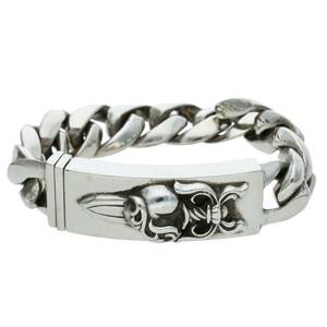 クロムハーツ Chrome Hearts ID DGGR HEART/ダガーハートIDクラシックリンク サイズ:11LINK シルバーブレスレット 中古 SJ02