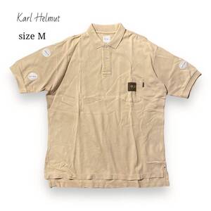 Karl Helmut GOLF CLUB カールヘルム ゴルフ 半袖 鹿子 カノコ ポロシャツ ベージュ プリント トップス サイズ M