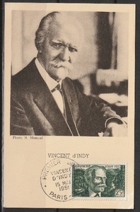 作曲家　ダンディ　生誕１００年　ＭＸカード（初日印）　フランス　１９５１年