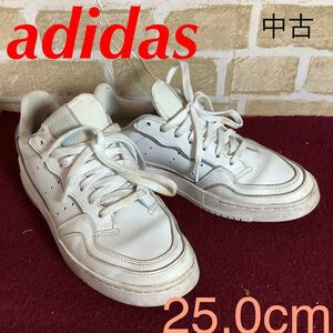 【売り切り!送料無料!】A-243 adidas!カジュアルスニーカー!25.0cm!白!水色!スーパーコート!普段履き!通勤!通学!中古!