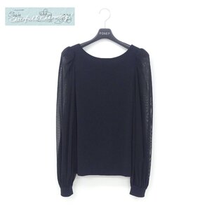 DAISY LIN/FOXEY ニットトップ ヴィオラⅡ 42 ブラック ポリエステルBLEND×チュール袖# 