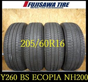 【Y260】K1312144 送料無料◆2022年製造 約8部山◆BS ECOPIA NH200◆205/60R16◆4本