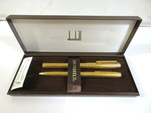 2M1-1「ダンヒル DUNHILL 万年筆・ボールペン セット」万年筆ペン先18CT ニブ不明 筆記用具 ケース入り 現状品 