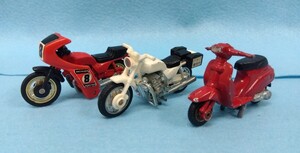 【トミカ】TOMY ミニカー(バイク) ３台セット スクーター・白バイ・レース仕様 レトロ 八王子引き取りOK2473