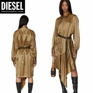 新品 未使用 タグ付き ★定価63,800円 DIESEL ディーゼル レディース XSサイズ シルク レーヨン シャツ ワンピース アシンメトリー 20 