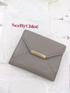 ◇ ◎ SEE BY CHLOE ゴールド金具 シンプル おしゃれ スクエア 二つ折り 財布 ウォレット グレージュ レディース E