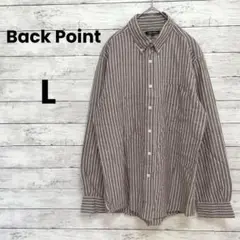 【Back Point】長袖シャツ（L）ボタンダウン　ストライプ　✨ブラウン✨