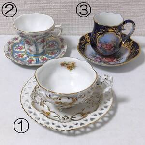 ★FINE PORCELAIN ファインポーセリン 陶器製 カップ＆ソーサー 3客セット 中古品 現状品★