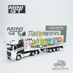 Mini gt 1:64 benz actros w/ 40 ftコンテナlbwkkumaグラフィティlhdダイキャストモデルカー