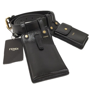 FENDI フォンポーチ カードケース付き レザーブラック 8C0654