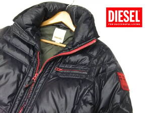 ■DIESEL■ダウンジャケット 黒×赤 Sサイズ チャコールグレー エンブレム パーカー ディーゼル