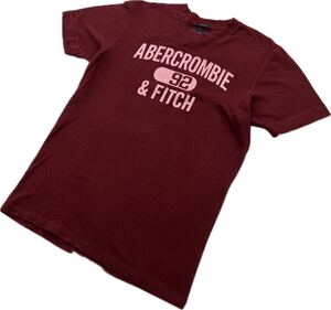 Abercrombie&Fitch ☆ カレッジ プリント 半袖 Tシャツ コットン エンジ レッド S 王道 定番 アメカジ 大人カジュアル アバクロ■EC238