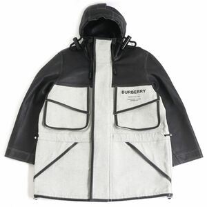 極美品□BURBERRY/バーバリー 4567182 ホースフェリー レザー×キャンバス WZIP フーデッド ジャケット/コート ブラック系 54 伊製 正規品