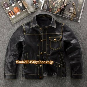 上品 ライダースジャケット レザージャケット 本革 ホースハイド 植鞣し 革ジャン バイクレザー アメカジ メンズ M～5XL