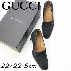 ◆GUCCI グッチ キャンバス×レザー GG柄 ヒール パンプス 黒 ブラック 34 1/2