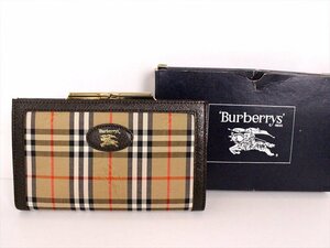 美品☆BURBERRY【バーバリー】チェック柄 ミディアムウォレット☆ナイロン×レザー☆2つ折り財布☆茶×ゴールド金具☆メンズ☆レディース☆