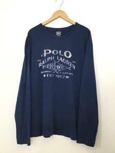 POLO RALPH LAUREN ポロ ラルフローレン コットン長袖Tシャツ ロンT プリント メンズXL 大きめ 良品綺麗 