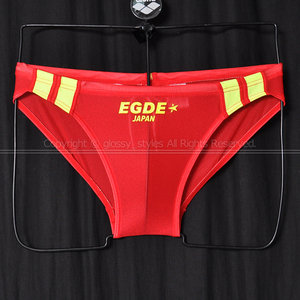 K1917-05■EGDE SHEER エッジ シースルー スーパーローライズビキニ 水着 競パン レッド×イエロー M