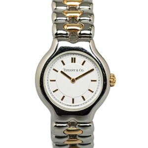 ティファニー ティソロ 腕時計 L0112 クオーツ ホワイト文字盤 ステンレススチール K18 ゴールド レディース TIFFANY&Co. 【中古】