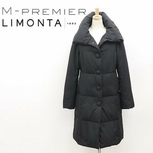 ◆M-PREMIER COUTURE エムプルミエ×LIMONTA社 ボリュームカラー ダウン コート 黒 ブラック 38