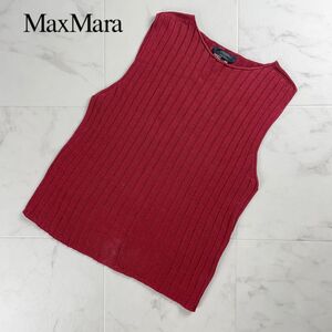 WEEKEND Max Mara マックスマーラ コットンリブ ノースリーブニットセーター トップス レディース 赤 レッド サイズL*RC566