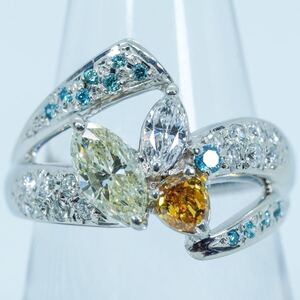 ★1円〜★1.00/0.18/0.07ct PT900 6.8g ♯12 鑑定付 大粒天然ダイヤモンド Natural Diamond Platinum プラチナ 白金 Ring Jewelry 指輪