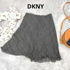 DKNY ダナキャラン 2 スカート M チェック 黒 古着ひざ丈 シルク