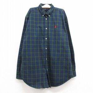 古着 ラルフローレン 長袖 ブランド シャツ キッズ ボーイズ 子供服 90s ワンポイントロゴ コットン ボタンダウン 緑他 グリーン ターテン