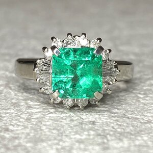 ☆【KJC】鑑別書付き　Pt900(プラチナ） エメラルド 1.80ct/ダイヤモンド 0.32ct　リング　指輪　サイズ約11番