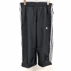 アディダス adidas クロップドパンツ テーパード メッシュ裏地 ウエストにゴムと紐 リップストップ ポリ100% L ブラック 黒×白 メンズ