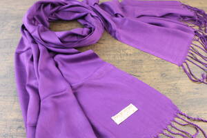 新品【パシュミナ Pashmina】無地 パープル PURPLE 紫 Plain 大判 ストール カシミア100% Cashmere 訳あり