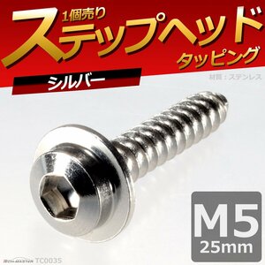 M5×25mm ステップヘッド タッピングネジ ステンレス 六角穴付きネジ 車/バイク ドレスアップパーツ シルバー 1個 TC0035