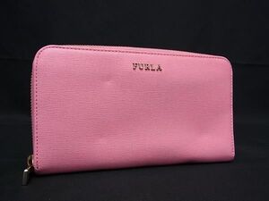 ■美品■ FURLA フルラ レザー ラウンドファスナー 長財布 ウォレット 小銭入れ 札入れ カード入れ レディース ピンク系 DE4854