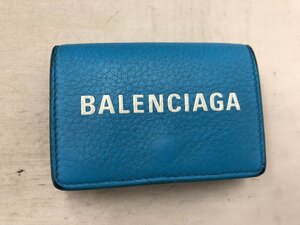 【BALENCIAGA】バレンシアガ　三つ折り財布　シアンブルー　レザー　SY02-EGZ