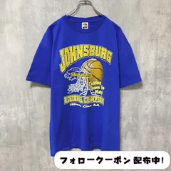 古着 used　バスケ　半袖プリントTシャツ　バックプリント　青　ブルー　レトロ　デザイン　個性的　クルーネック　オーバーサイズ