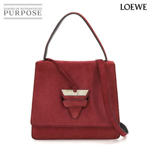 ロエベ LOEWE バルセロナ 2way ハンド ショルダー バッグ スエード レッド シルバー 金具 Barcelona Bag 90221670