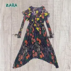 ZARA ザラ　ロングワンピース　キャミワンピ　シースルー　ラメ　花柄　総柄