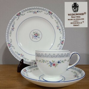 N☆ 100円～ WEDGWOOD ウェッジウッド ローズデール ROSEDALE 黒壺 バックスタンプ カップ＆ソーサー 20.5cm プレート 3点セット