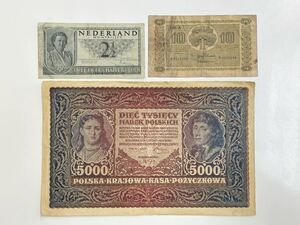 36、フィンランド・オランダ・ポーランド　3枚　紙幣　古銭　貨幣　外国紙幣