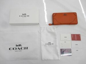 コーチ COACH 長財布 ラウンドファスナー グレーン ミッキー F52645 オレンジ レザー