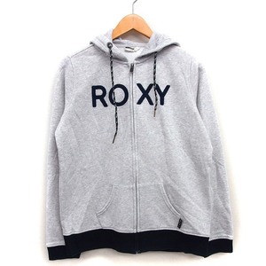 ロキシー ROXY ジップアップ パーカー ロゴ モコモコ 配色 切替リブ フード紐 長袖 綿混 L グレー 灰 /HT16 レディース