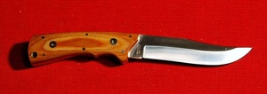 No.B-6 Katz USA;YOSHI34;シースナイフ・パッカーウッド柄・革ケース・全長：26ｃｍ・8A　Stainless steel Blade:　６”