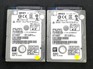 【送料無料】 2個セット ★ 500GB ★　HGST　/　HTS545050A7E380　稼働少　2.5インチ内蔵HDD/厚さ7mm　日立　即決　2台まとめ[管理■TV2H]