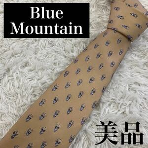 【美品】Blue Mountain 美品ネクタイ シルク100% ベージュ 小紋柄　M-0004