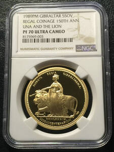 英領ジブラルタル 1989年 5ポンド 金貨 NGC PF70UC Una and the Lion 最高傑作 世界5枚