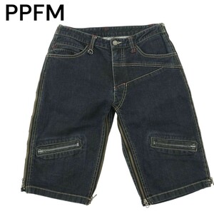 PPFM ペイトンプレイス 春夏 USED加工 裾ジップ★ 切り替えデザイン デニム ハーフ ショート パンツ ジーンズ Sz.S　メンズ　A4B02626_5#P