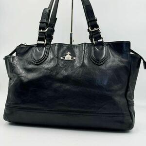 【美品】 vivienne westwood ヴィヴィアンウエストウッド トートバッグ オーブ金具 肩掛け 大容量 レザー 黒 ブラック A4