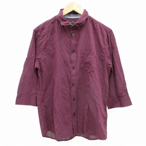 ミッシェルクランオム M.K HOMME シャツ 七分袖 51 LL ボルドー 赤系 ■GY31 /SS 0821 メンズ