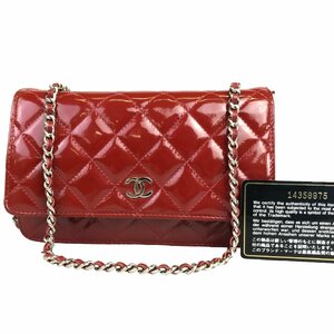 【1円～】シャネル CHANEL 財布 ショルダーバッグ マトラッセ チェーンウォレット 14番台 レッド ココマーク シルバー金具 中古