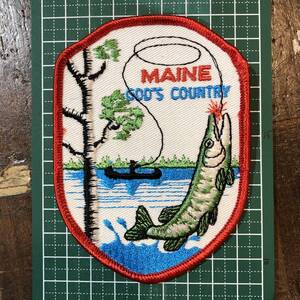 1970s USA製 デッドストック フィッシング ワッペン MAINE GOD’S COUNTRY アメリカ製 フライ トラウト レイク カヤック 刺繍 ヴィンテージ